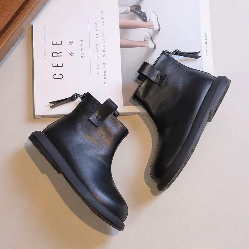 Girls Boots Children's Short Boots Two Cotton Fleece Shoes Winter Baby Girl Leather Boots Girls Martin Boots Classmate Black