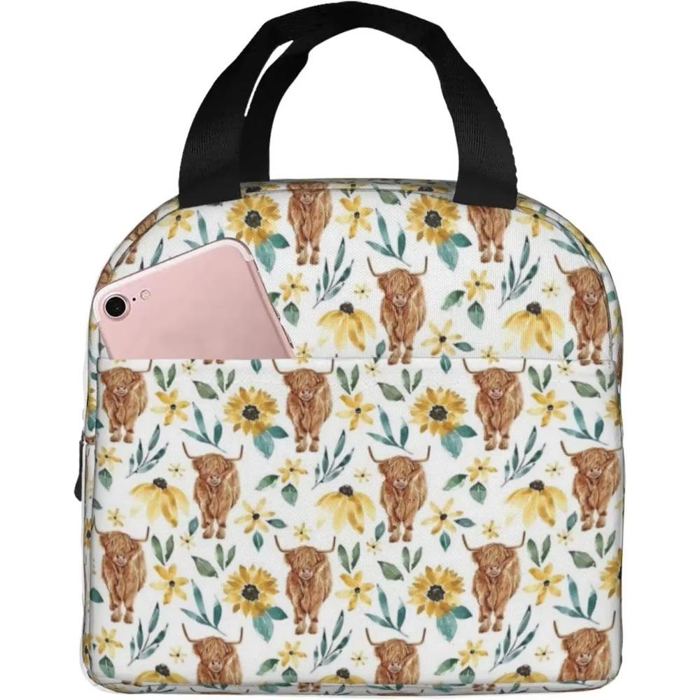 Lustige Lunchtasche mit Hochlandkuh-Print für Frauen und Männer Isolierte Tragbare Lunchtasche Frauen Männer Wiederverwendbare Tragetasche Umhängetaschen