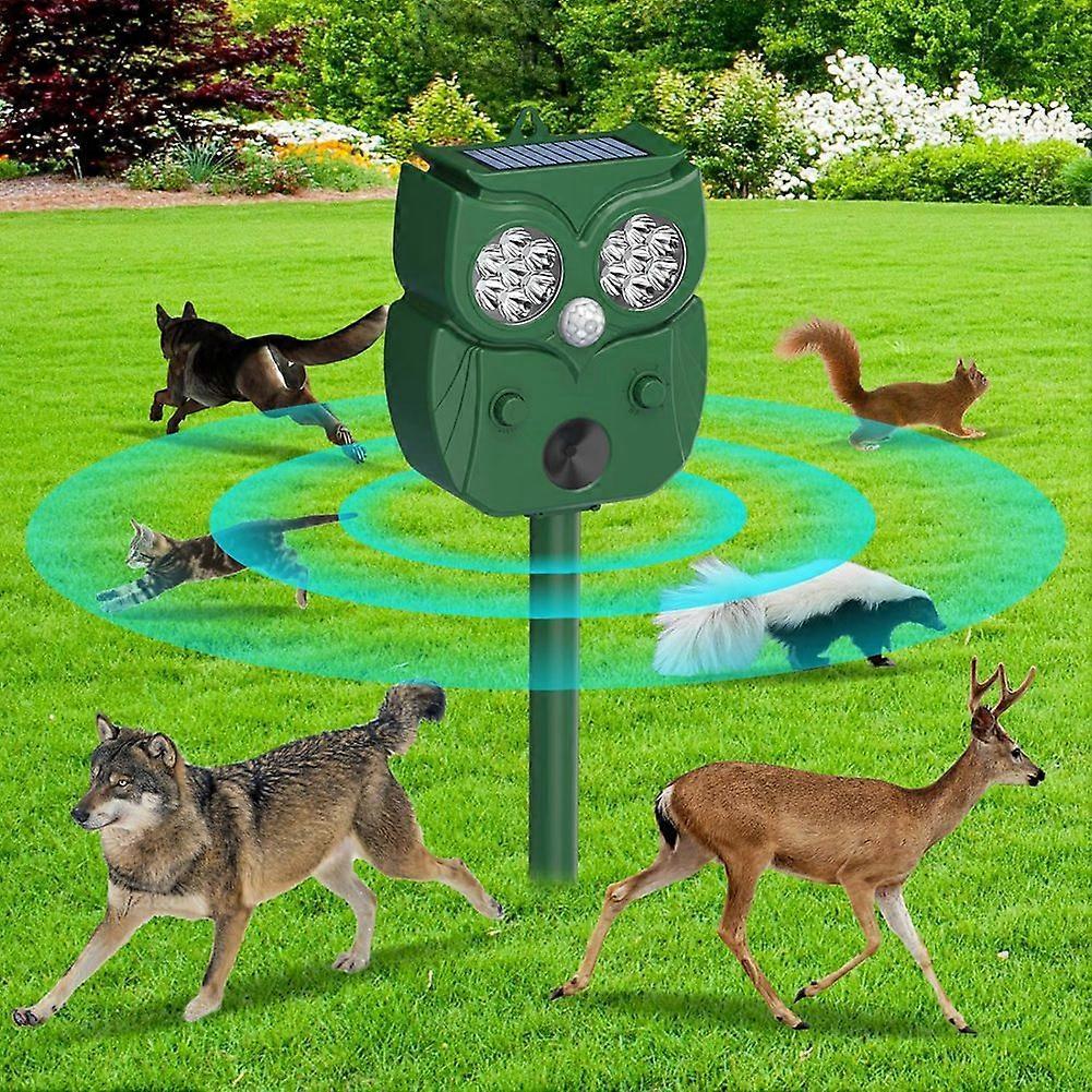 Ultraschall-Tiervertreiber, LED-Blitzlicht mit Bewegungserkennung, Solartiervertreiber für Hund Fuchs Kaninchen Waschbär Eichhörnchen