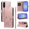 For Samsung Galaxy A37 5G Case Cat Pattern Imprint Leather Phone Cover with Wrist Strap