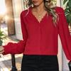 YYFS Women's Fashion Casual Spring Fall Solid Color Print Long Sleeve V-Neck Blouses & Shirts