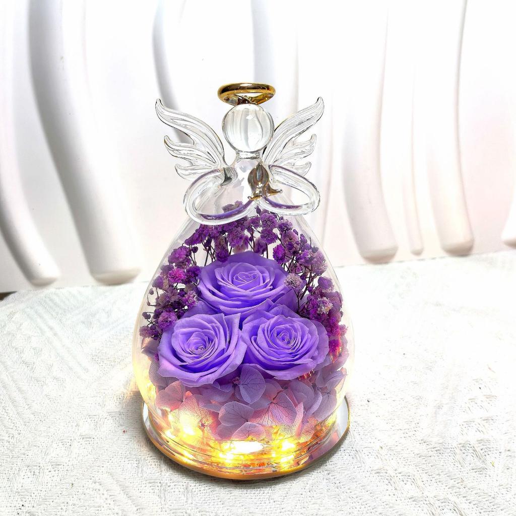 Preserved Rose Forever Flower in Glass Angel Figurines, Flowers for Delivery, Gifts for Mom Birthday Gifts for Women Mom Grandma Wife Friends