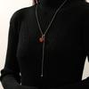 Vintage Heart-Shaped Stone Pendant Necklace for Women Fashion Adjustable Pull-Out Tassel Y-Shaped Necklace Charm Jewelry Gifts