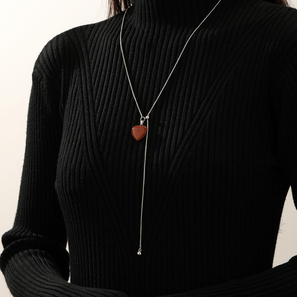 Vintage Heart-Shaped Stone Pendant Necklace for Women Fashion Adjustable Pull-Out Tassel Y-Shaped Necklace Charm Jewelry Gifts