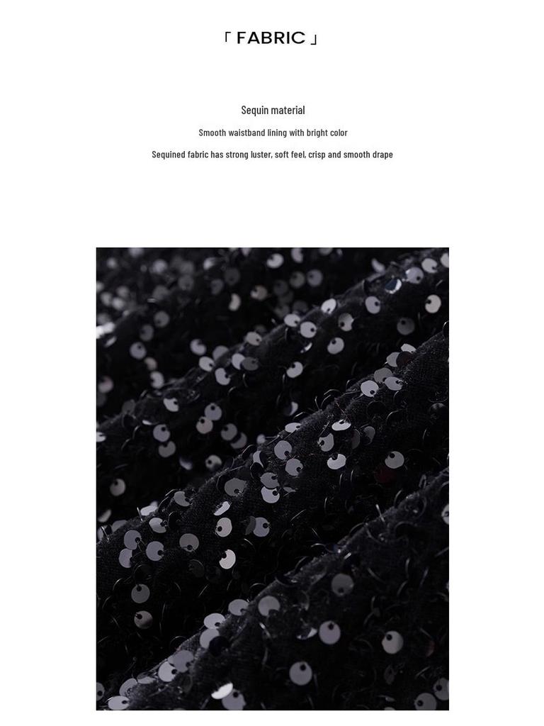 Velvet Sequin A-line Black Skirt - Women's 2025 Autumn/Winter Collection