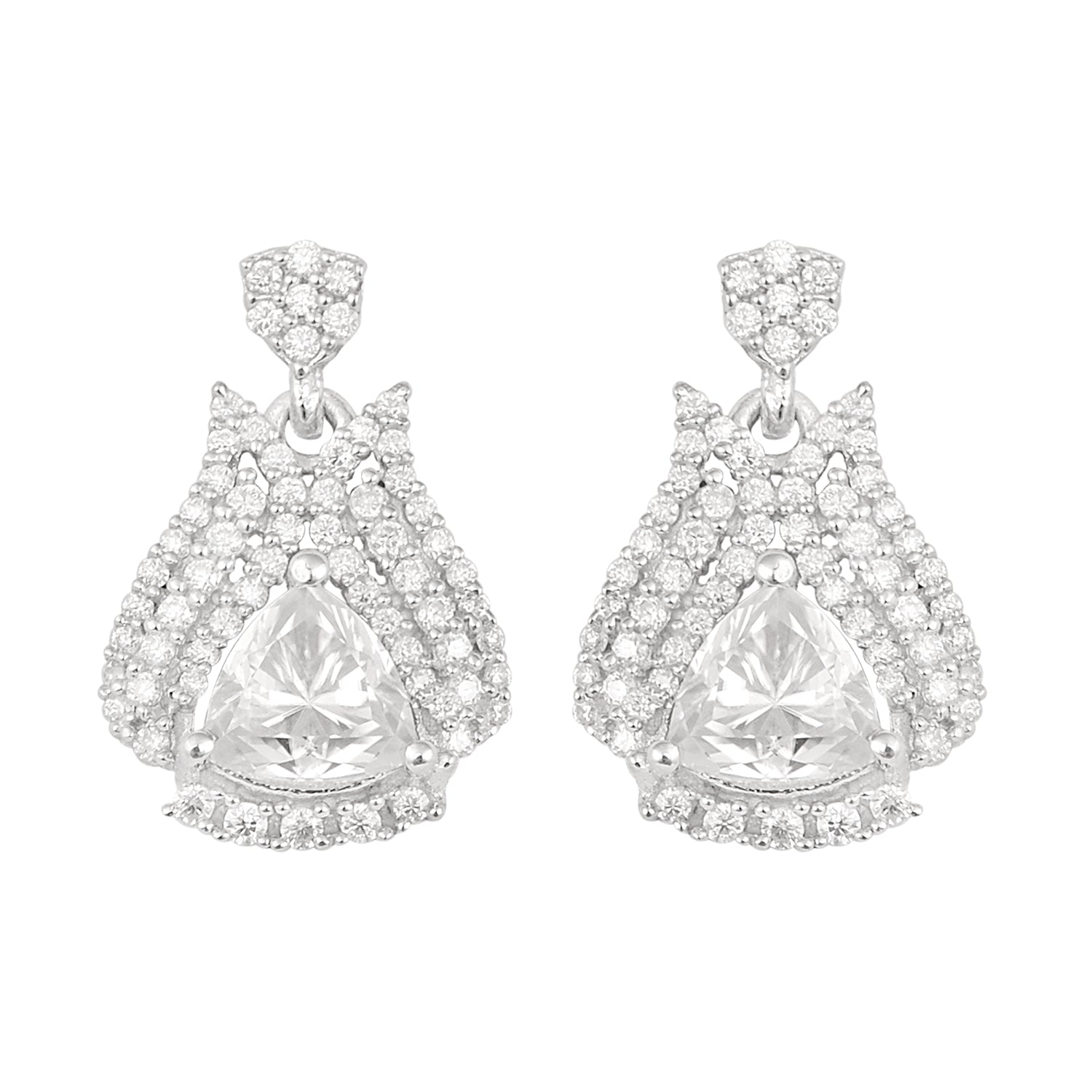 

Moissanite Drop Layered Halo Earrings - Sterling Silver білий