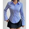 Simple Waist Design Striped Long Sleeve Casual Shirt