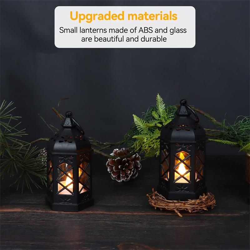Retro Mini Black Tea Light Lantern Battery Powered For Ramadan Eid Wedding Halloween Christmas Easter TableCenterpiece Decoratin