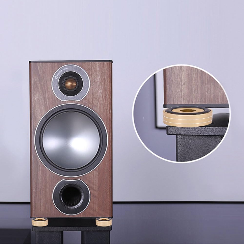 Audio Insulators with Rings for Home AV and Sound Systems x 4-Piece Anti-Slip Speakers, Theater, Receivers, Amplifiers, (40mm 22mm, Gold)