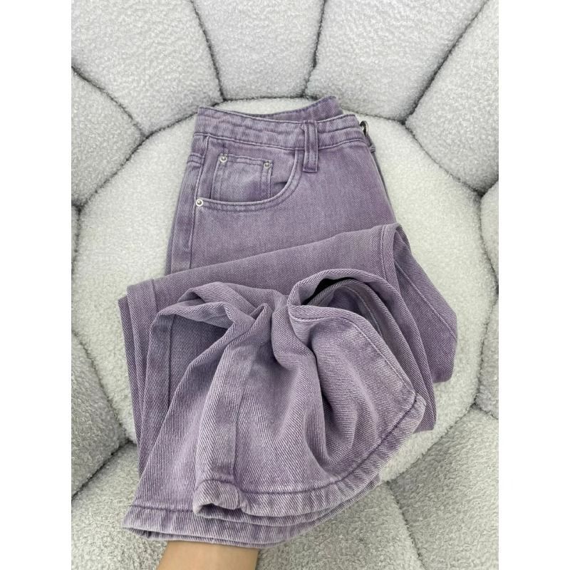 

Фиолетовые Свободные Прямые Джинсы Женские С Высокой Посадкой, Стройнящие, Драпированные, Брюки-швабры, Уникальная Узкая Версия, Свободные Брюки, Лето Purple pants 156-165 XL