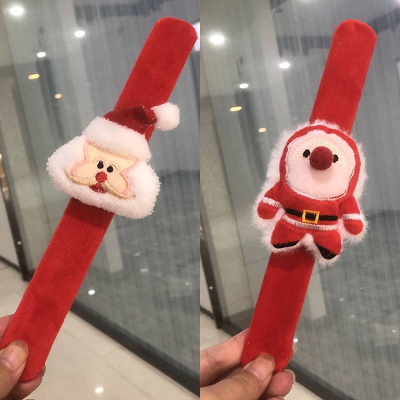 

Kawaii Christmas Clap Bracelet Animation Plush Elk Snowman Papa Circle Playful Kids Wrist Band For Xmas Latest Year Party Guests Present