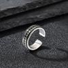 Fashion Tire Texture Black Cubic Zircon Open Ring for Men, Silver Color Metal Chunky Ring, Vintage Punk Finger Jewelry Gifts