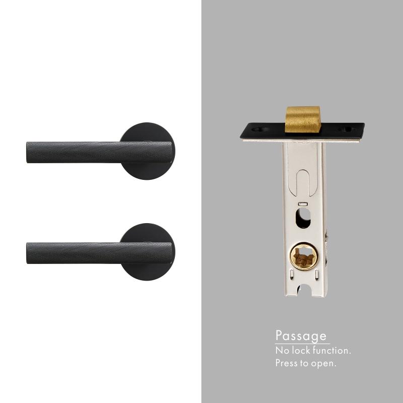 DOOROOM Brass Knurled Thumb Turn Key Latch Lever Handle Cylinder Key Escutcheon Passage Room Lock