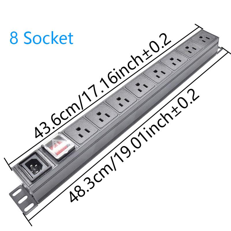 PDU Power Strip Unit IEC C14 port power input 2-10 3Pin US socket Switch cabinet rack wall desktop mounted Socket