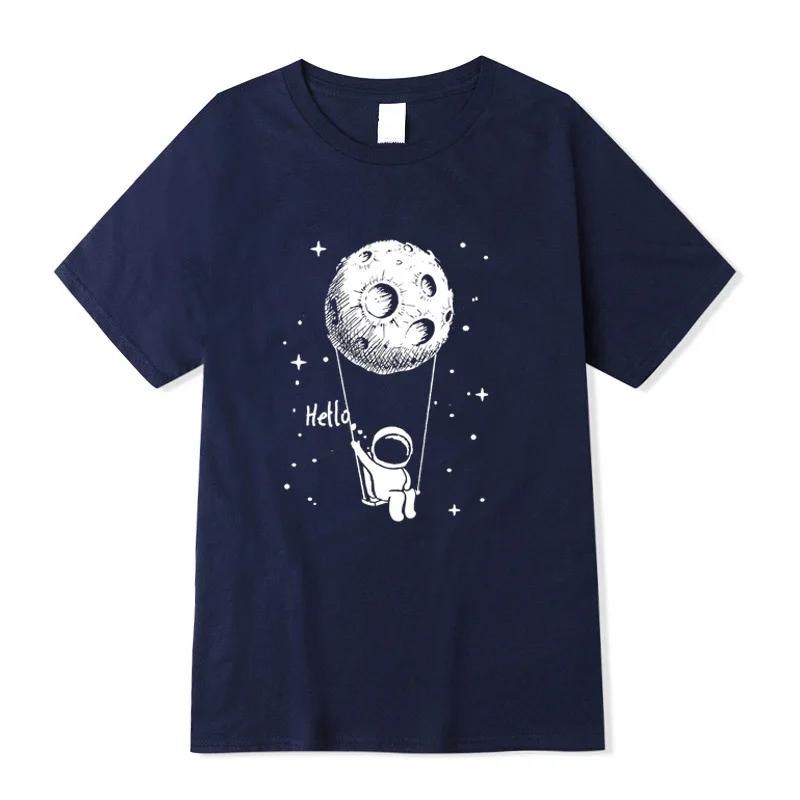 Mens printed Tshirt 100 cotton Fun space man pattern Casual shortsleeved cool and loose clothing Tshirt