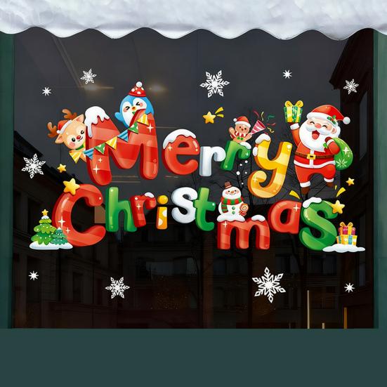 Vánoční přilnavé dekorace na okno Vánoční strom Santa Sob Sněhulák Samolepky na sklo Odnímatelné statické nálepky na okno pro zimní svátky Domácí párty potřeby