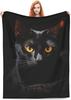 Realistic Black Cat Face Pattern Fleece Blanket Mystical Animal Theme Soft Warm Throw Interior Decoration Bedding Cover For Home