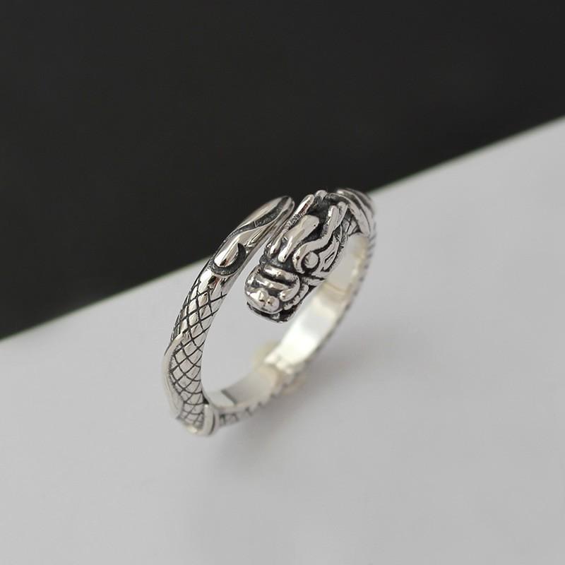 Adjustable Dragon Ring Men Women Vintage Oxidized Plated Copper Statement Finger Adjustable Open Band