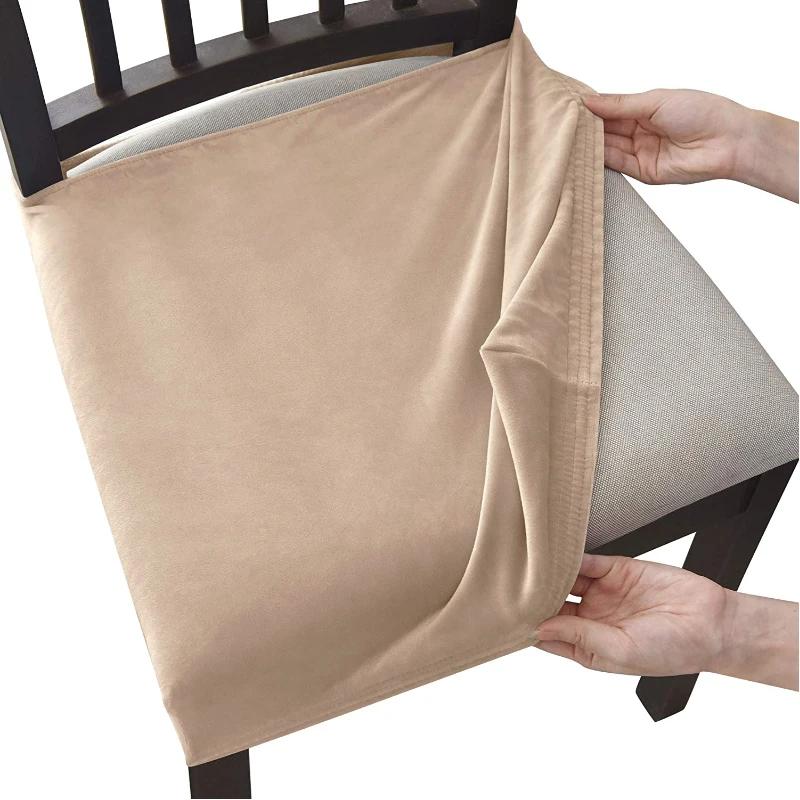 Velvet Chair Cover With No Backrest Anti-Dust Stretch Chair Covers For Dining Home Kitchen Office Upholstered Seat Slipcovers