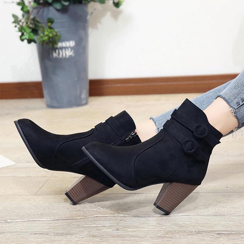 Fashion Retro Boots Women's Shoes 2024 New Square Heel Woman High Shoe Suede Ankle Female Solid Platform Short Botines Mujer