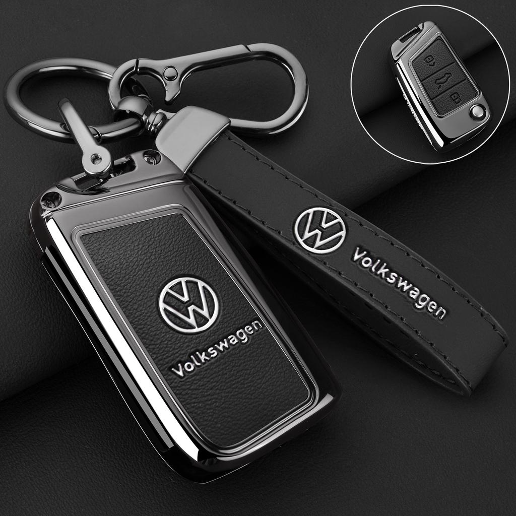 For VW Zinc Alloy Leather Car Key Case Protection Cover Shell Fob for VW Volkswagen Golf 7 MK7 Tiguan MK2 T-roc T-cross Access