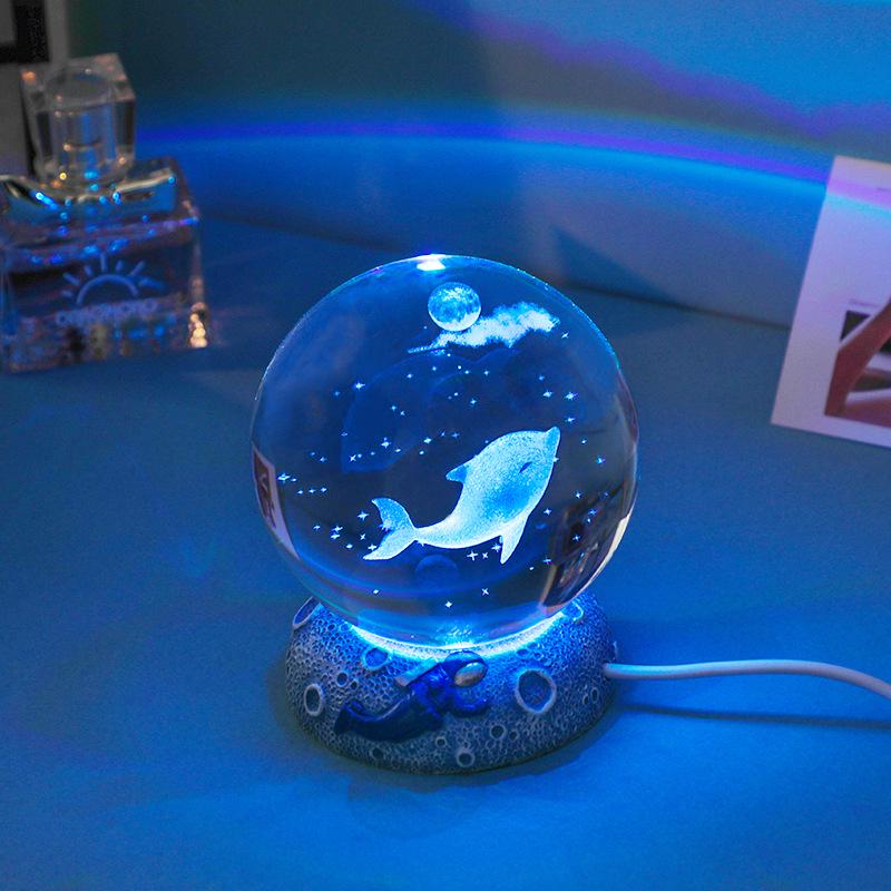 3D Crystal Ball Night Light - Creative Luminous Desktop Ornament, Perfect Gift for Boys, Students' Birthdays