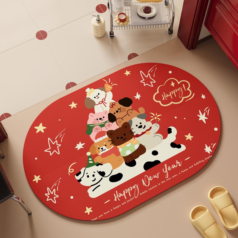 Cartoon Style Bathroom Floor Mat, Shower Room Door Non-Slip Absorbent Quick-Drying Diatom Mud Floor Mat, Wear-Resistant And Durable Floor Mat