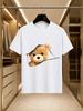 2026 New Arrival 100 Cotton Tshirt 3d Zipper Ripped Cute Teddy Bear Print Funny Cartoon Crew Neck Casual Short Sleeve