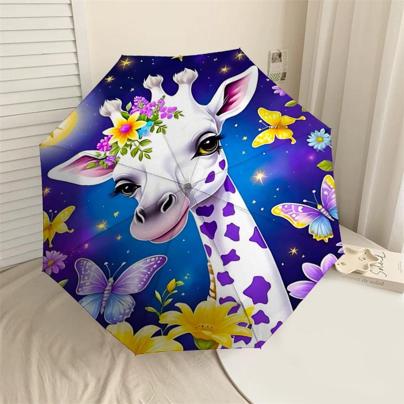 

1PC Giraffe Flowers Umbrella-8-Rib Reinforced, Automatic Open, Lightweight & Durable, Fashion Accessory for Outdoor-L0358