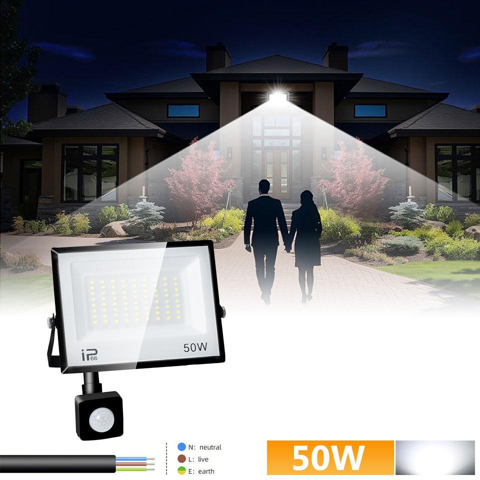 LED PIR Motion Sensor Floodlight Outdoor 20W 30W 50W 100W 150W 200W AC220V110V Waterproof Outdoor Projector Spotlight For Garden