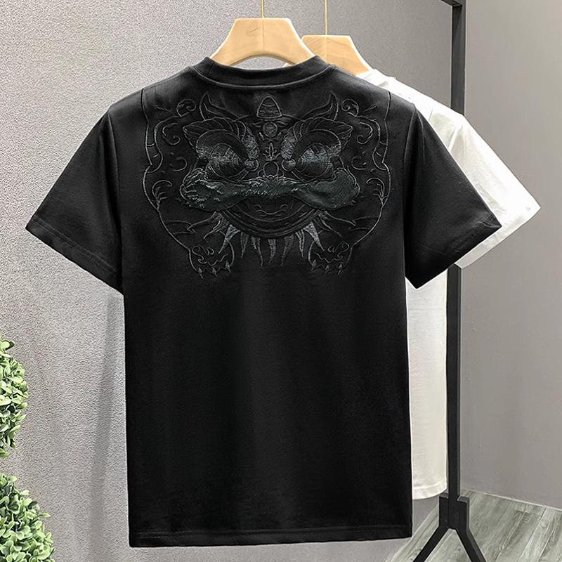 China-Chic Embroidery Short Sleeve T-shirt Men's Summer Round Neck Half Sleeve American Retro Loose Top