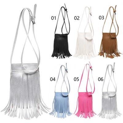 Fashion Fringe Purse PU Leather Tassel Shoulder Bag Solid Color Trendy Crossbody Bag for Women and Girls