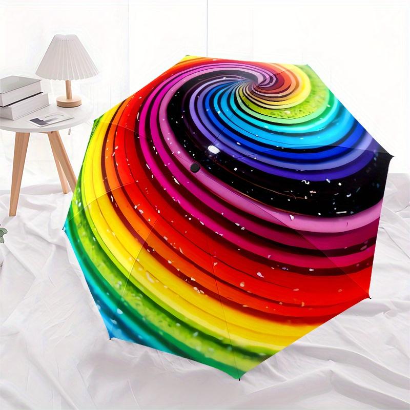 Regenbogen-Kugel Automatischer Faltregenschirm 8 Rippen, Stabiler Eisenrahmen, Helles Farbmuster Kompakter Reise-Regenschirm, Geeignet für Outdoor, B
