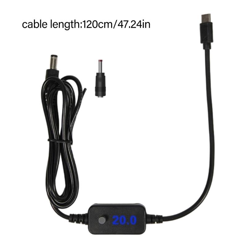 Type C To 5.5x2.5mm Charging Wire With Digital Display 5V 9V 12V 15V 20V Adjustable with 3.5mm Connector for Electronic