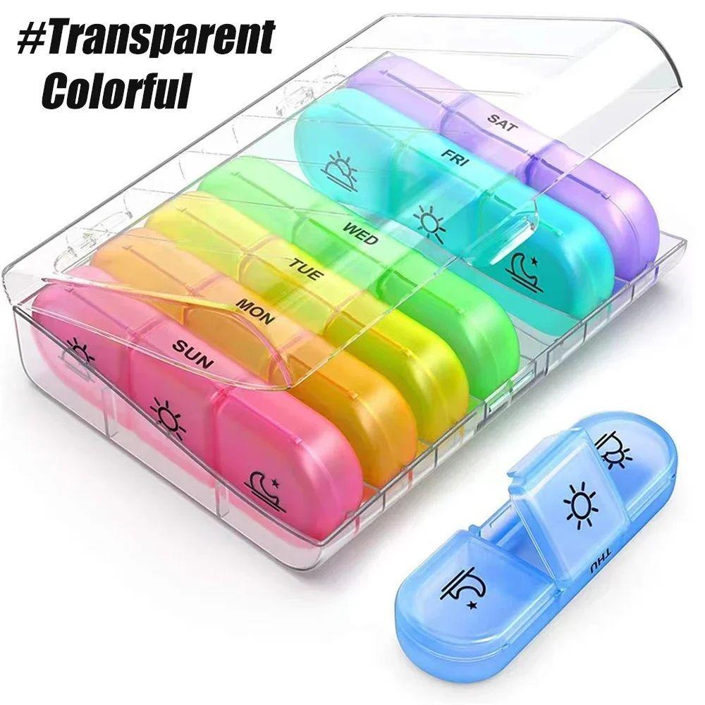 Portable Medicine  Storage Box 7-Day Travel Pillbox 21 Compartments With  Compartments Waterproof And Dustproof