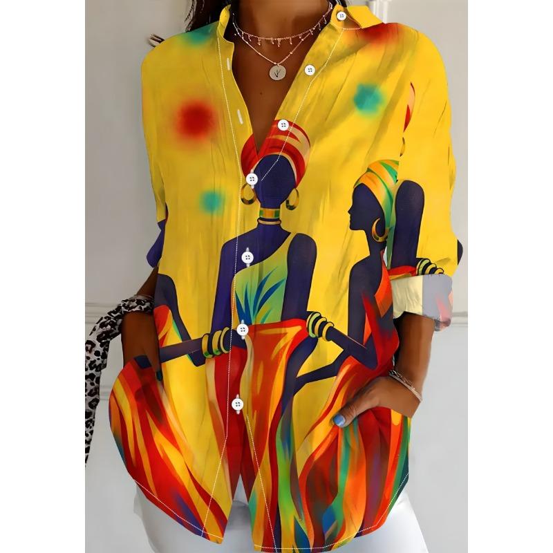 Ladies' long sleeved shirt, 3D printed, fashionable outfit