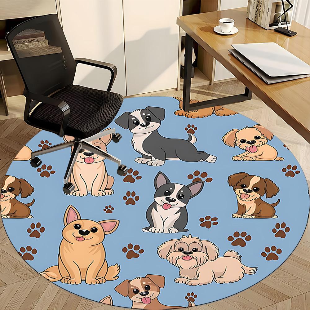 1PC Puppies Paws Office Round Area Rug,  Mat Suitable ForOffice, Under Office Chairs Bedroom Living Room Home Decor, Room Deco