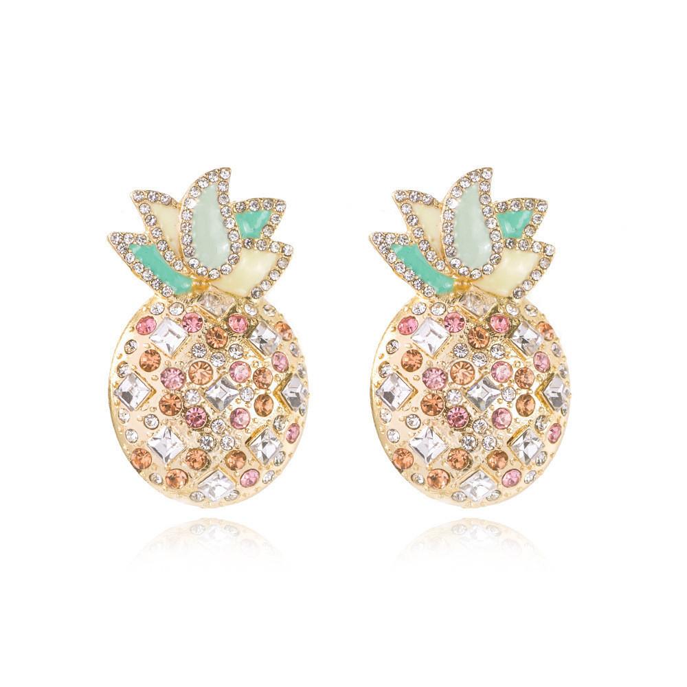 

European American Trendy Pineapple Earrings Fashionable Crystals Women For