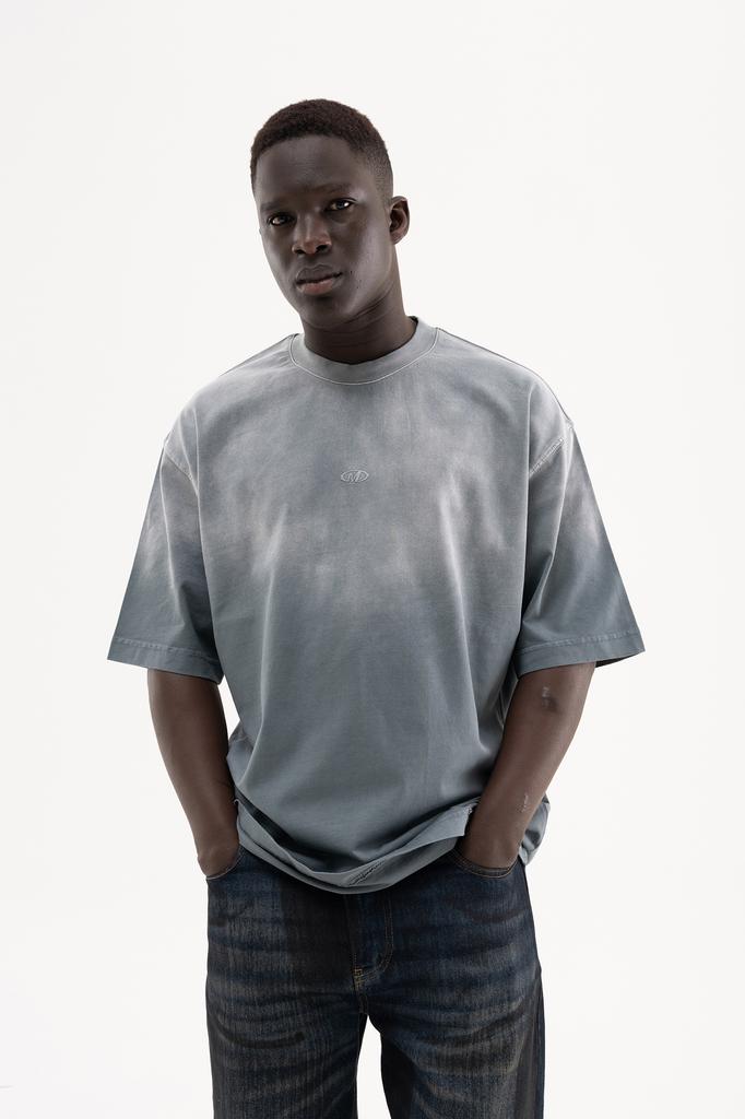Machinist Men's Oversized T-shirt with a Gradient and Distressed Effect – Light Grey S