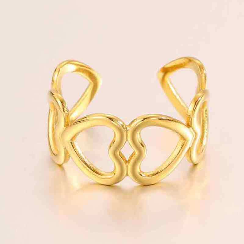 Popular Fashion Stainless Steel Heart-shaped Open Ring for Women, Light Luxury, Niche, High-end Style Finger Ring, 18K Gold Ring