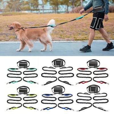 Köpek Tasması Bel Çantalı Yansıtıcı Geri Çekilebilir İki Köpek İçin Tasma Eller Serbest Koşu Tasması Dolgulu Saplı Gece Güvenliği Yürüyüş Ekipmanı