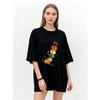 Oversized T Shirt Black Cat Stack Print Casual Wear For Women Summer Fashion Streetwear Loose Fit Top Graphic Tee