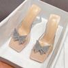 Fashion Chic Rhinestone Bowtie Buckle Slippers Women Summer Pvc Transparent Jelly Sandals Crystal Perspex Heels Ladies Shoes