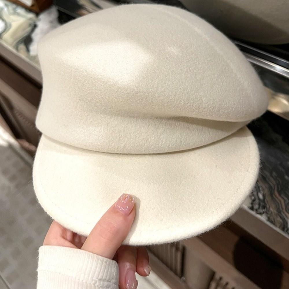 Wool Blend Peaked Cap Sloping Brim Beret Hat Fashion Newsboy Cap For Women