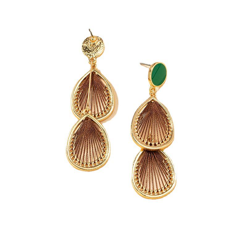 Retro Geometric Water Drop Earrings - Women's Fashion Woven Ear Studs In European & American Style