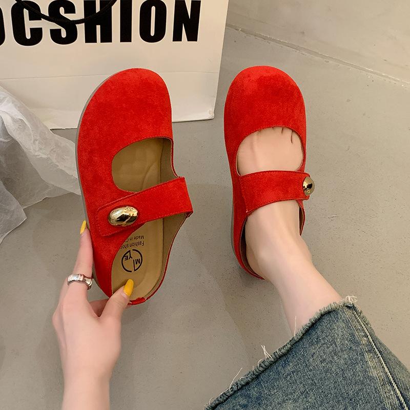Flat-bottomed Boken Shoes Women's Half-slippers with A Toe Cap One-foot Wear In Spring and Summer and Annoying Cold Slippers