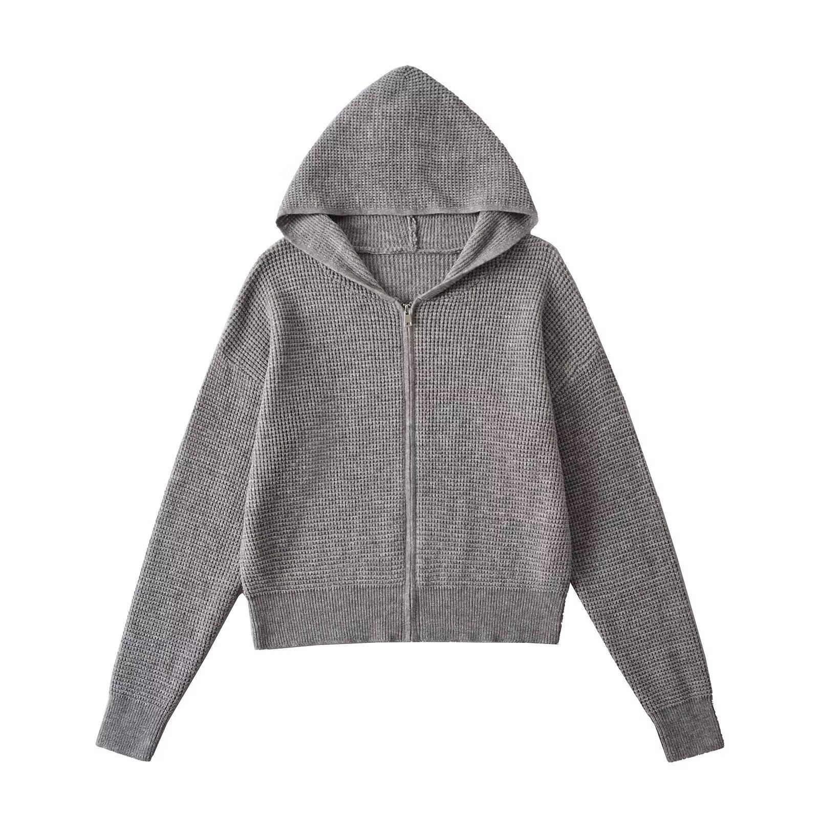 

2025 Women s Minimalist Waffle Knit Hoodie - Solid Color Polar Fleece for Comfort and Style in Autumn & Spring L (recommended 125-140 jin) темно-сірий