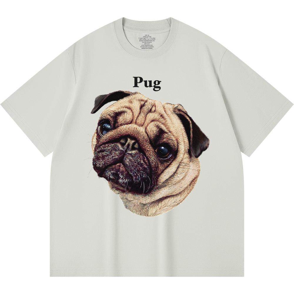 230GSM 100% Cotton T-Shirt Pug Print Tees Funny Harajuku Style Combed Cotton Tshirt
