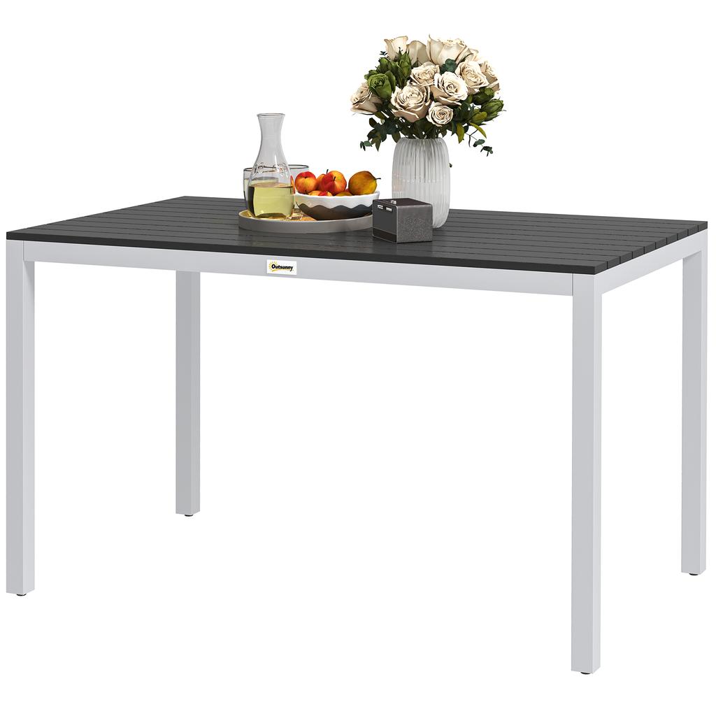 Garden Table, Aluminum, 120x70 Cm, Weatherproof Balcony Table with Wood Look, for 4-6 People, Black