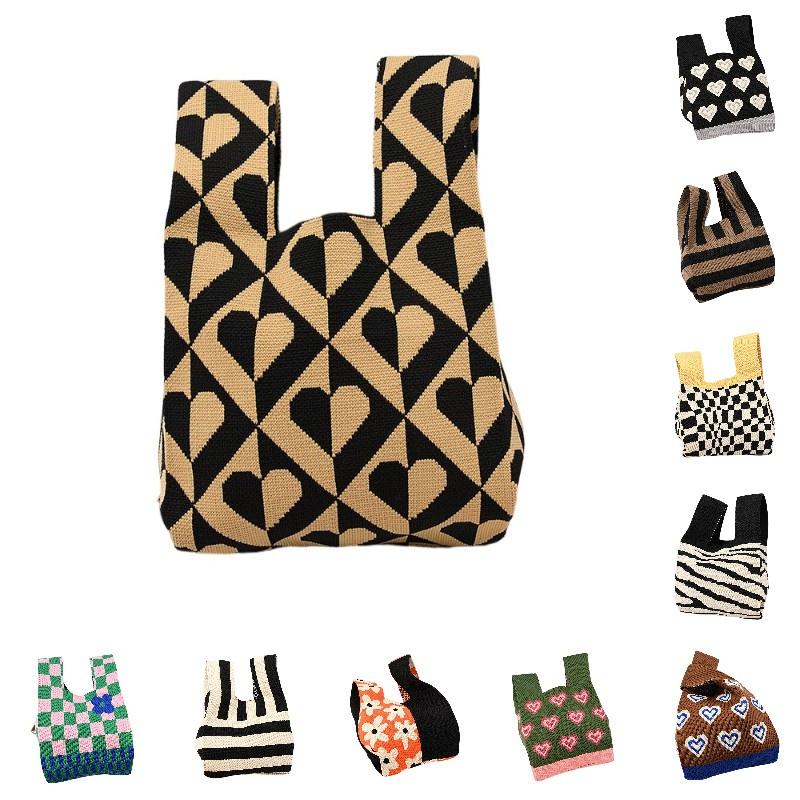 Durable Polyester Fabric Knitted Handheld Bag In 10 Colors For Women
